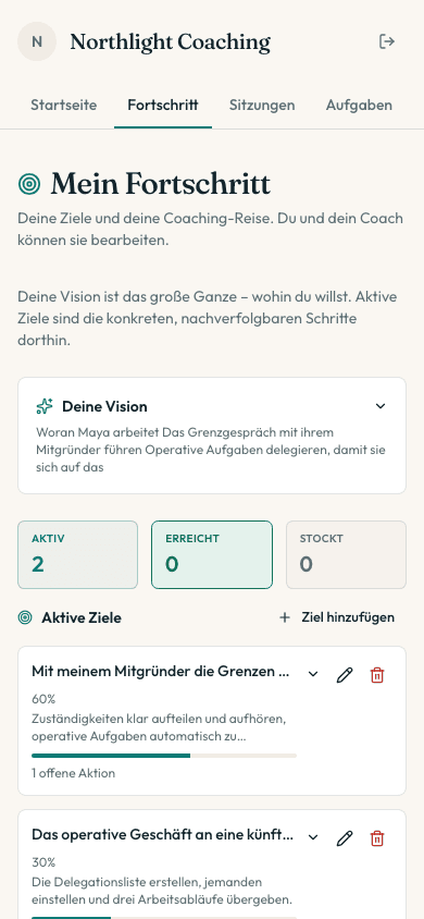 Das eigene Portal des Klienten auf dem Smartphone
